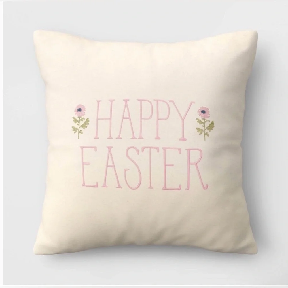 Threshold Natural Happy Easter Throw Pillow 18”x18”
